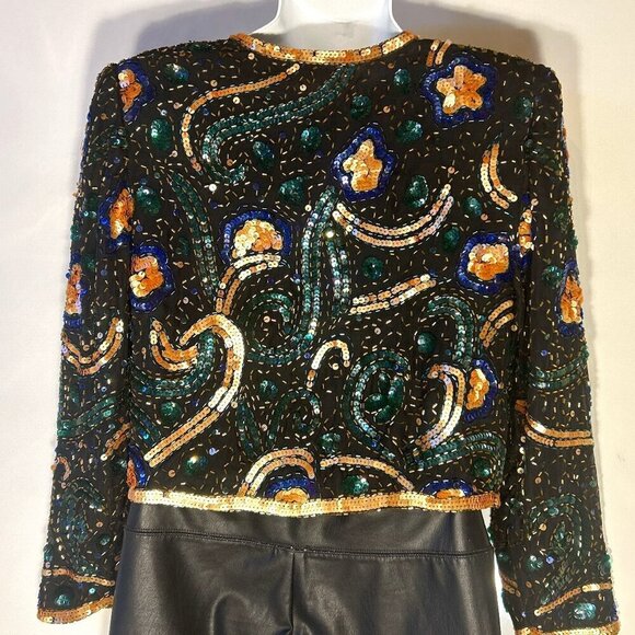 Night Vogue SZS Vintage Silk sequin cropped jacket Artsy Old Glamour Formal 80's - Picture 5 of 9